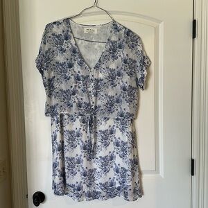 Floral Print Women's Top - Blue and White